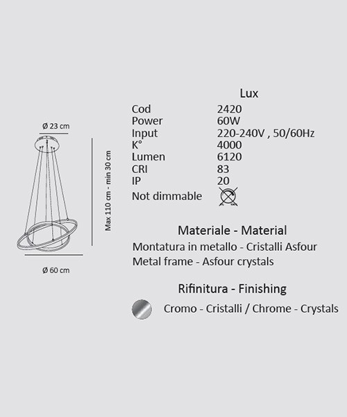 Abat-jour moderna SIKREA LUX L 2437 LED in metallo e cristalli